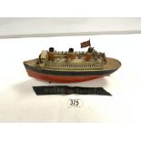 VINTAGE TIN PLATE MODEL OF OCEAN LINER " LEVIATHAN " 33CMS. A/F