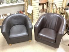 TWO MODERN BROWN LEATHER TUB CHAIRS
