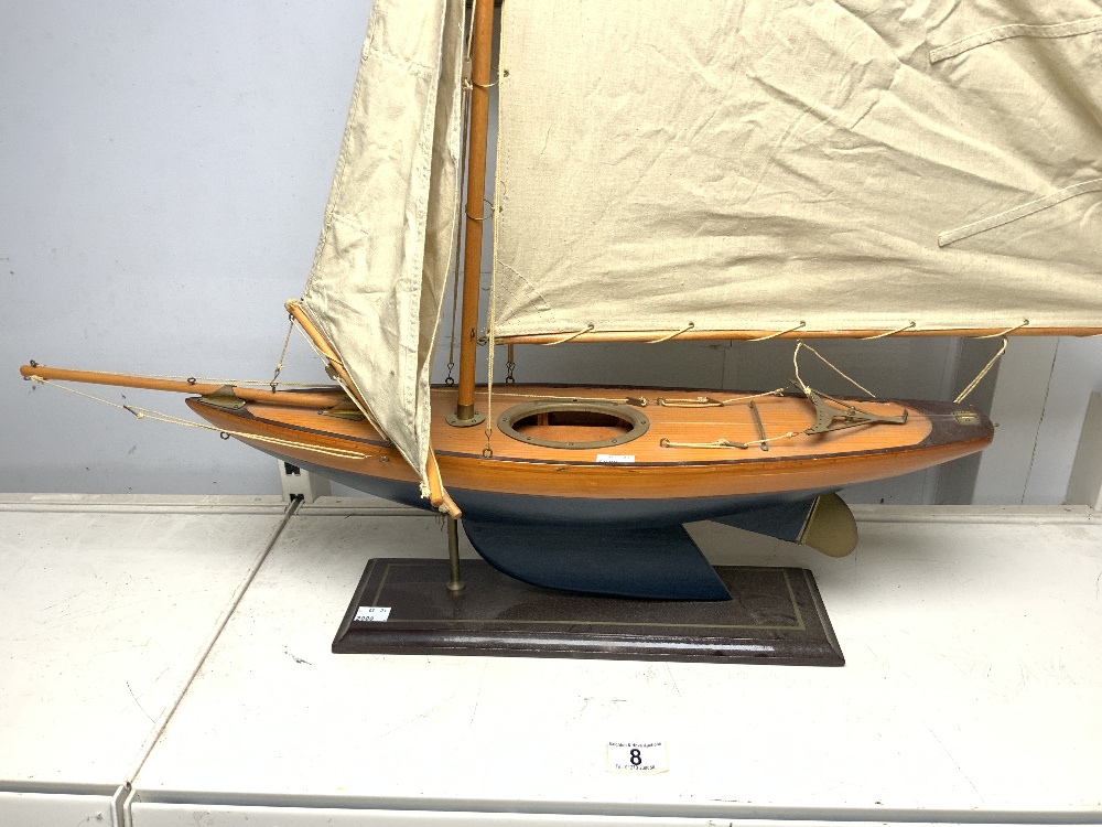 LARGE WOODEN POND YACHT WITH CANVAS SAILS 83CM - Image 2 of 4