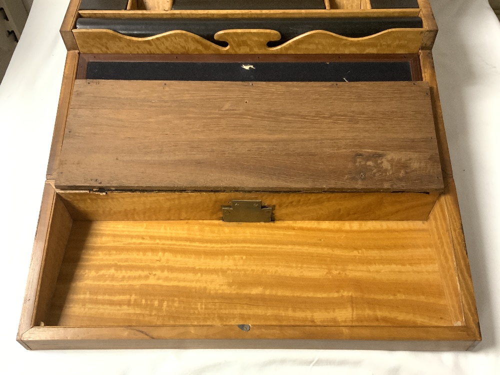 VICTORIAN SATINWOOD FOLDING WRITING BOX, WITH EBONY FITTINGS AND SECRET DRAWERS!. - Image 3 of 8