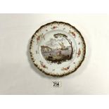 19TH-CENTURY FRENCH FAIENCE PLATE PAINTED COASTAL SCENE WITH FIGURES AND FLORAL SPRIGS WITHIN