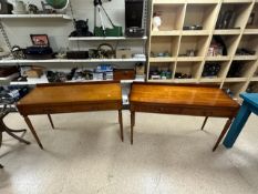 A PAIR OF YEWOOD TWO DRAWER DRESSING/SIDE TABLES, ON SLENDER OCTAGONAL LEGS, MADE BY ANDREW