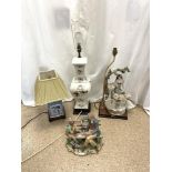 THREE CERAMIC LAMPS WITH A CAPODIMONTE FIGURAL GROUP