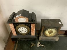 TWO VICTORIAN MANTEL CLOCKS ONE MARBLE BOTH A/F