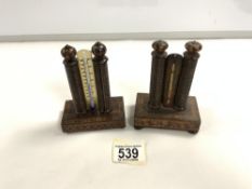 TWO VINTAGE TUNBRIDGE WARE DESK THERMOMETERS, 13 CMS.