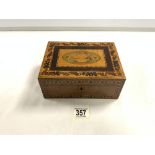 VICTORIAN ROSEWOOD TUNBRIDGE WARE AND MARQUETRY INLAID SEWING BOX. 20X15 CMS.