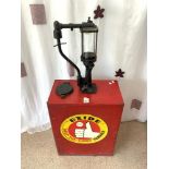 VINTAGE AND ENAMELED -" EXIDE KEEP YOU GOING SERVICE " OIL PUMP. SERIAL NUMBER - N3384X, MADE IN