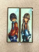 PAIR OF OIL PAINTINGS OF BIG EYED CHILDREN, PARIS 1968 - SIGNED. 19X59 CMS.