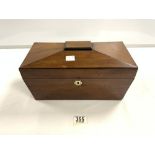 VICTORIAN MAHOGANY SARCOPHAGUS SHAPED TEA CADDY. 34 CMS.