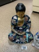 CERAMIC ORIENTAL FIGURE OF A SEATED BHUDDA, 30 CMS, AND A CHINESE FIGURE OF CHILDREN.