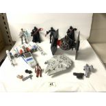 QUANTITY OF STAR WARS FIGURES/MODELS - DARTH VADER, MILLENIUM FALCON, STAR FIGHTER AND MORE.