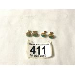 TWO PAIRS OF 9 CT MARKED EMERALD SET EARRINGS.