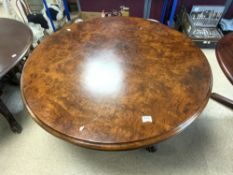 VICTORIAN CHERRYWOOD TILT TOP ROUND DINING TABLE 120 CM DIAMETER WITH A CENTRAL CARVED BASE