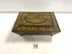 EARLY VICTORIAN PENWORK JEWELLERY BOX 29 X 22CM