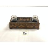 VICTORIAN TUNBRIDGE WEAR DESK INK STAND ON BUN FEET 23 X 9 CM