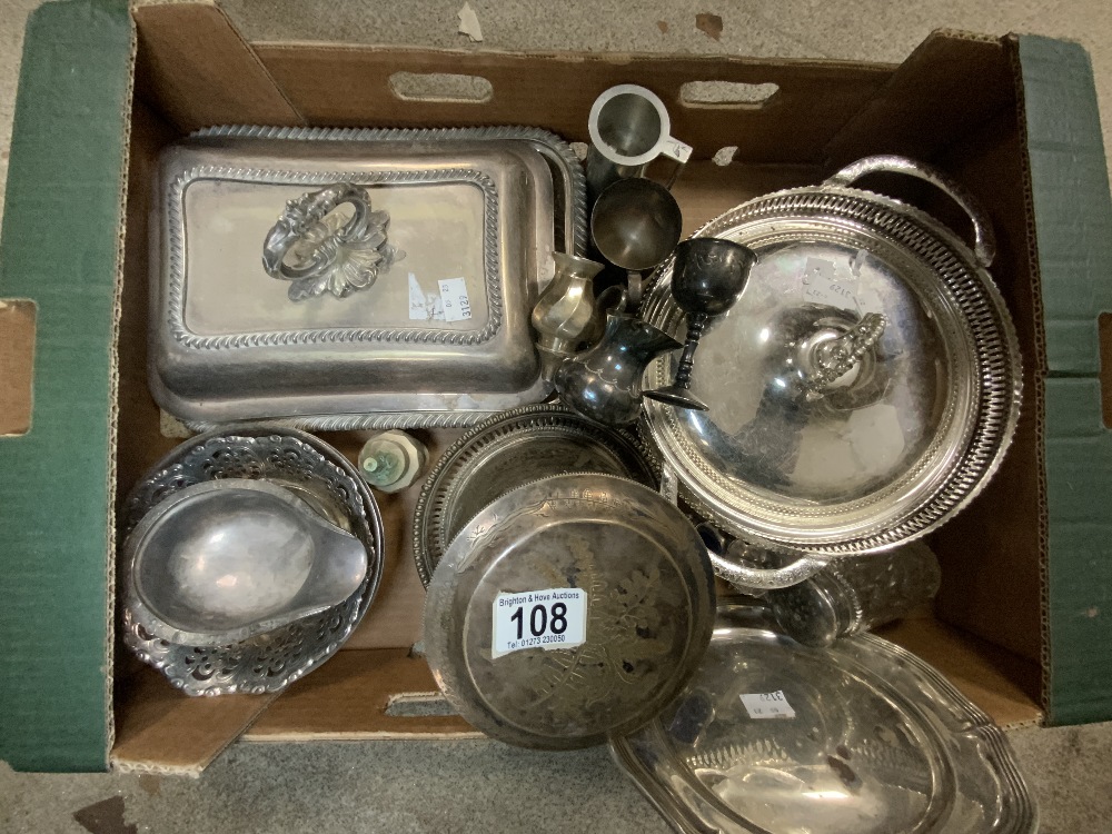 SILVER-PLATED ENTRE DISH AND OTHER PLATED WARES.