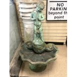 LARGE GARDEN STONE FOUNTAIN IN FORM OF BOY IN A CONCH SHELL, 128X74 CMS.