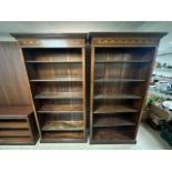 LARGE PAIR OF WOODEN BOOKCASES WITH INLAID MARQUERTY WORK 210 X 110CM