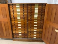 A GOOD QUALITY VICTORIAN MAHOGANY ENCLOSED 34-DRAWER SPECIMEN CABINET, 115X51X137 CMS.