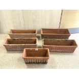 FOUR RECTANGULAR TERRACOTTA PLANTERS, 92 CMS LARGEST.