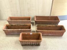 FOUR RECTANGULAR TERRACOTTA PLANTERS, 92 CMS LARGEST.