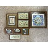 EIGHT SMALL INDIAN PICTURES OF VARIOUS SCENES, FIVE IN DECORATIVE INLAID FRAMES, 33X334 CMS LARGEST,