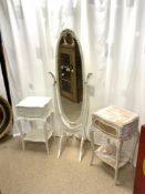 FRENCH LOUIS STYLE PAIR OF BEDSIDE CHESTS WITH MATCHING CHEVAL MIRROR