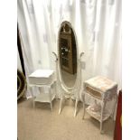 FRENCH LOUIS STYLE PAIR OF BEDSIDE CHESTS WITH MATCHING CHEVAL MIRROR