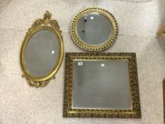 THREE GILT FRAMED WATERCOLOURS, SQUARE, OVAL, CIRCULAR. 78X36 LARGEST.