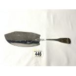 GEORGE III HALLMARKED SILVER ENGRAVED FISH SLICE, EXETER DATED 1810 BY RICHARD FERRIS; 29CM; 135