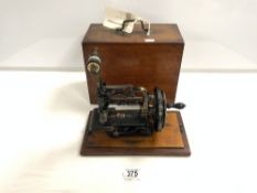 SMALL VICTORIAN ORNATE HAND SEWING MACHINE - BY JAMES G WEIRS, DATED 29 NOV 1869, IN ORIGINAL