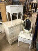 LOUIS XV STYLE WHITE 4 DRAWER CHEST OF DRAWERS, 74X40X90 CMS, AND TWO BEDSIDE TABLES AND TWO