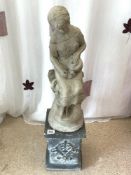 CONCETE FIGURAL LADY ON PLINTH 100CM