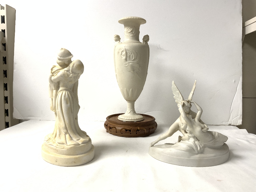 PARIAN WARE GREEK STYLE VASE, 27 CMS, PARIAN WARE FIGURE OF ROMEO AND JULIET AND PARIAN FIGURE " THE - Image 2 of 4