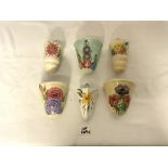 SIX DECO PERIOD HAND PAINTED WALL POCKETS BY RADFORD ENGLAND 11CM