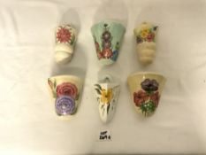 SIX DECO PERIOD HAND PAINTED WALL POCKETS BY RADFORD ENGLAND 11CM
