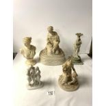 PARIAN WARE FIGURE OF MOTHER AND CHILD A/F, BUST OF DIANA; SIGNED A GIONNELLI; 22 CMS, SMALL
