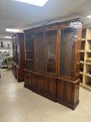 REPRODUX TWO LARGE BREAKFRONT BOOKCASES IN MAHOGANY 214 X 204CM