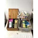 PINE SHOE SHINE BOX, AND QUANTITY ARTISTS PAINTS ETC.