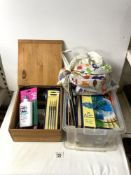 PINE SHOE SHINE BOX, AND QUANTITY ARTISTS PAINTS ETC.