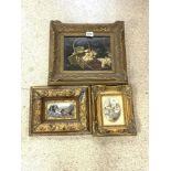 OIL ON CANVAS KITTENS UNSIGNED,WATERCOLOUR SIGNED FRANK ROSE WITH A SMALL PRINT COACH AND HORSES ALL