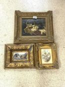 OIL ON CANVAS KITTENS UNSIGNED,WATERCOLOUR SIGNED FRANK ROSE WITH A SMALL PRINT COACH AND HORSES ALL