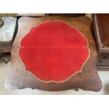 ROSEWOOD FRENCH STYLE CARD TABLE ON CABRIOLE LEGS WITH RED BAIZE AND GILDED BORDER