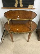 FRENCH LOUIS XV TWO TIER SHAPED OVAL ROSEWOOD PARQUETRY INLAID ETEGER WITH ORNATE BRASS MOUNTS,