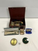 MIXED METAL BOX OF ITEMS COMPACTS, COSTUME JEWELLERY AND MORE