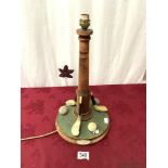 REPRODUCTION TABLE LAMP WITH A GOLF THEME BASE (MACHINED GUTTY BALL CHARLES GIBSON-BULGER DRIVER