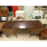 VINTAGE MAHOGANY BREAKFRONT SIDEBOARD WITH BRASS DROP HANDLES AND FLUTE LEGS 150 X 46CM