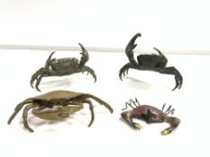 FOUR DECORATIVE CRABS METAL AND BRASS