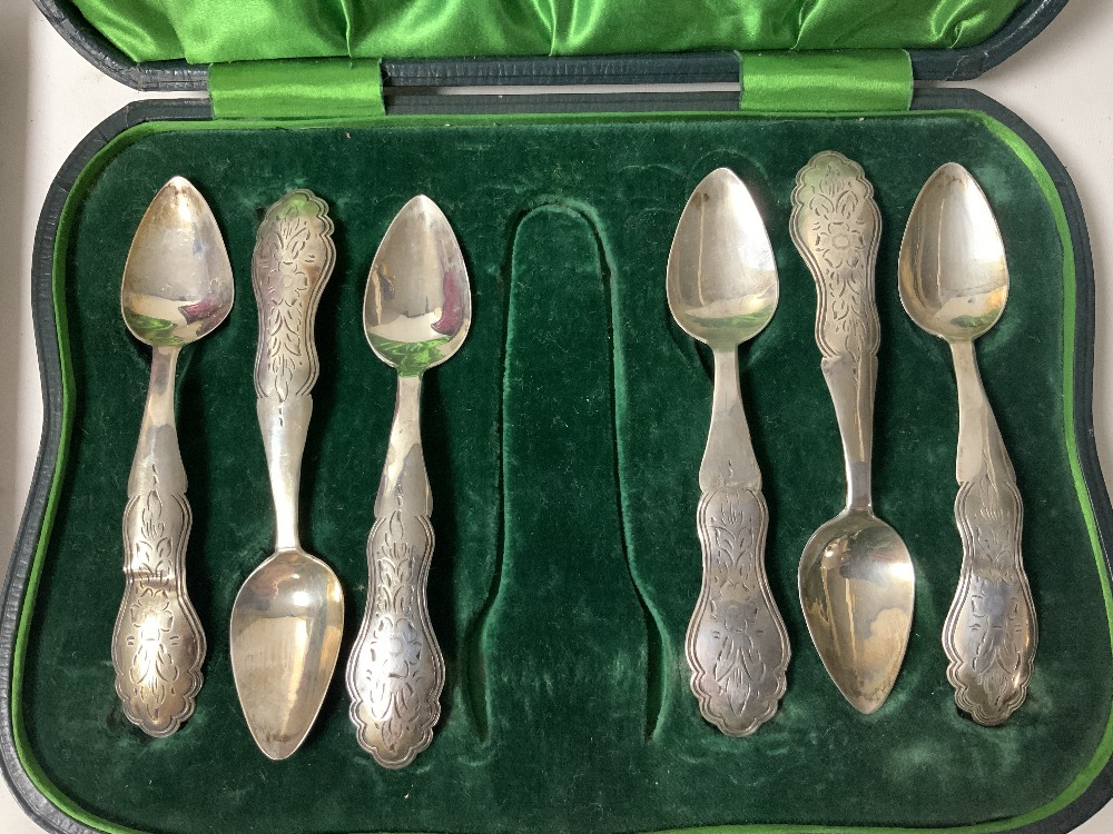 SET OF SIX WHITE METAL SPOONS IN CASE AND SET 12 EPNS BEAN ENDED COFFEE SPOONS IN CASE. - Image 3 of 5