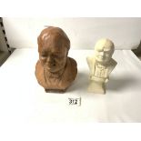 WINSTON CHURCHILL BUSTS; ONE SIGNED PETER LAMBDA, A WW11 TERRACOTTA POTTERY BUST/CIGAR LIGHTER OF